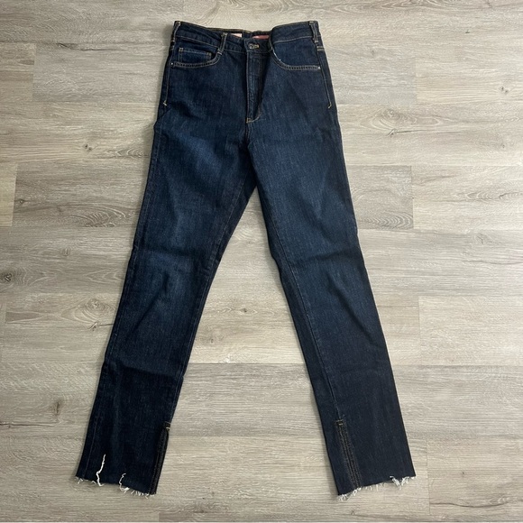 Anthropologie Pilcro Straight Legs Denim Jeans Navy Blue Distressed Size 28 - Picture 2 of 7